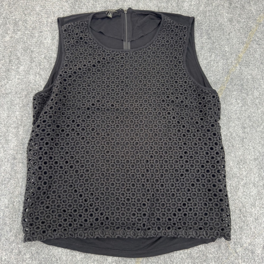 Talbots Eyelet Lace Front Sleeveless Shell Top Black Size XL